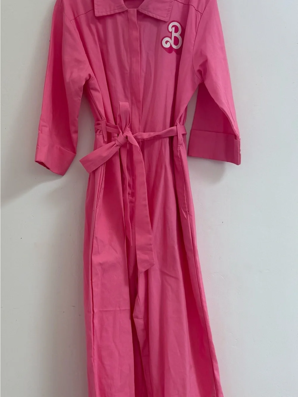 Barbie Bright Pink Long-Sleeve One-Piece Jumpsuit with Tie Belt